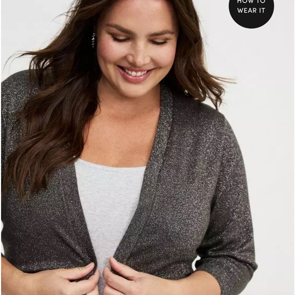 New Torrid Metallic Open-Front shrug - Gray Sz 3x - Picture 2 of 5